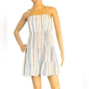Jolie&Joy Strap Tie Tank Mini Sundress W/ Smock Back Tiered Ruffle In Pastel